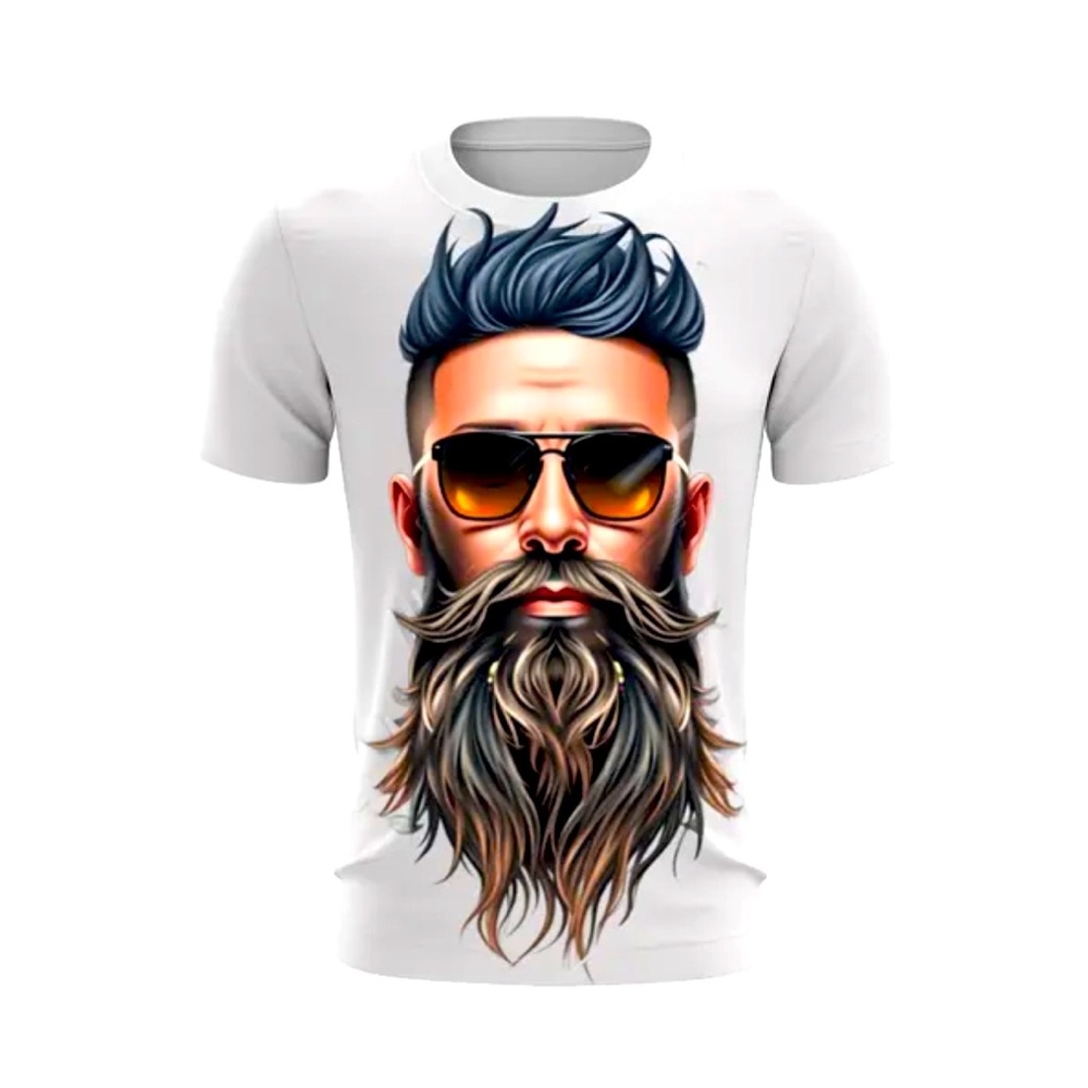 Graphic White Tee with Bearded Man Design